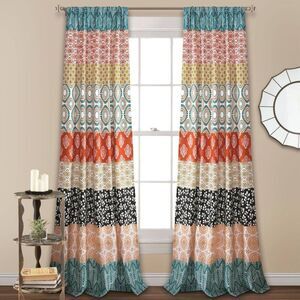Lush Decor - Set of 2 (95"x52") Bohemian Striped Light Filterin Blue/Orange